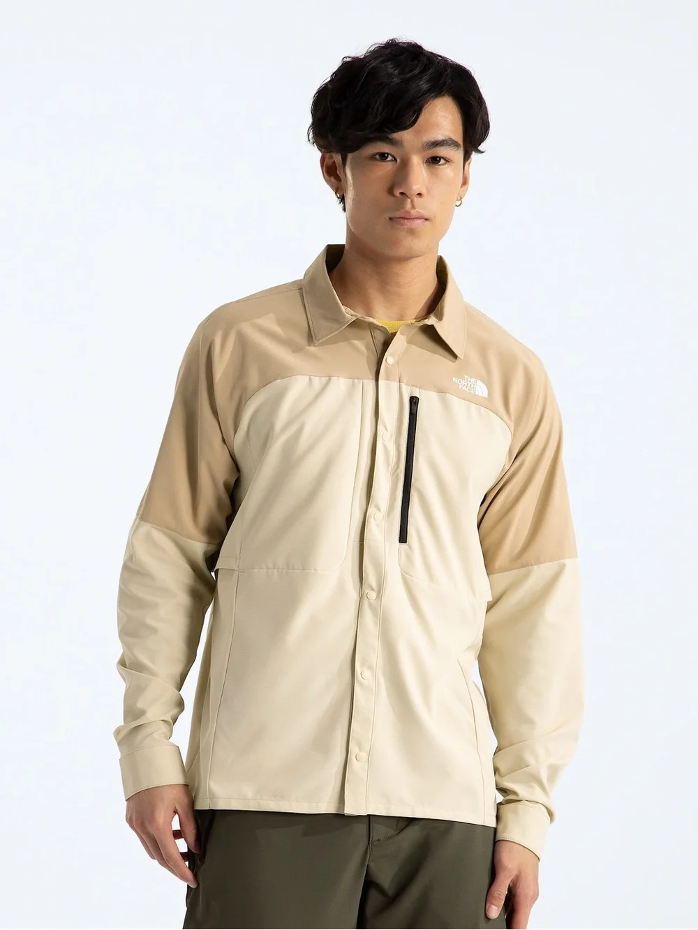 The North Face First Trail UPF Long Sleeve Shirt Size Large Tan Brown Snap